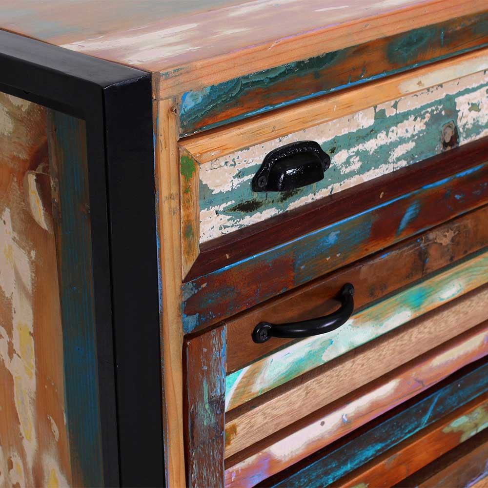 Shabby Chic Schuhschrank Cranadia in Bunt lackiert aus Recyclingholz und Metall