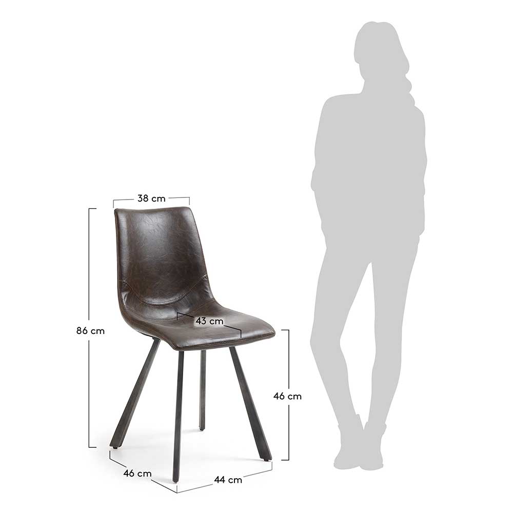 Stühle Locceri in Dunkelbraun Kunstleder mit vier Stuhlbeinen aus Stahl (4er Set)