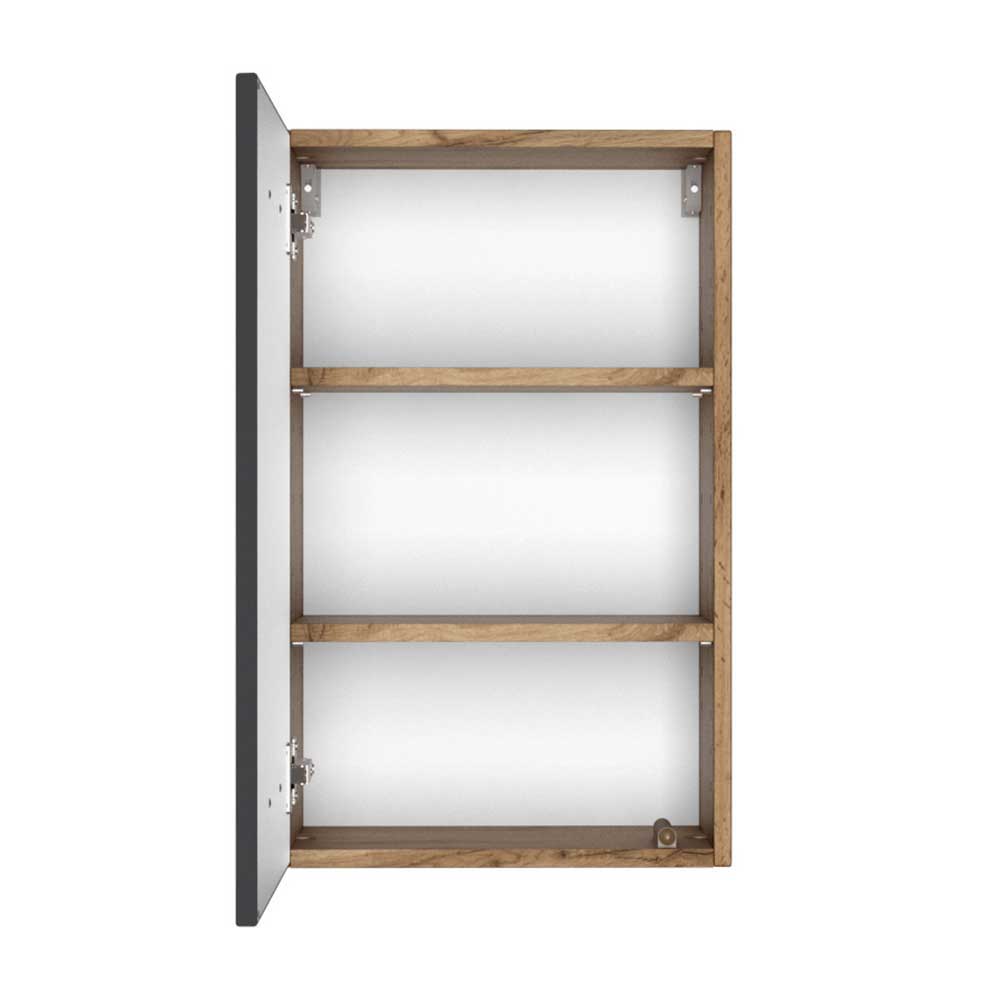 Design Badmöbel Vaharian in Grau und Wildeiche Optik mit LED Beleuchtung (vierteilig)