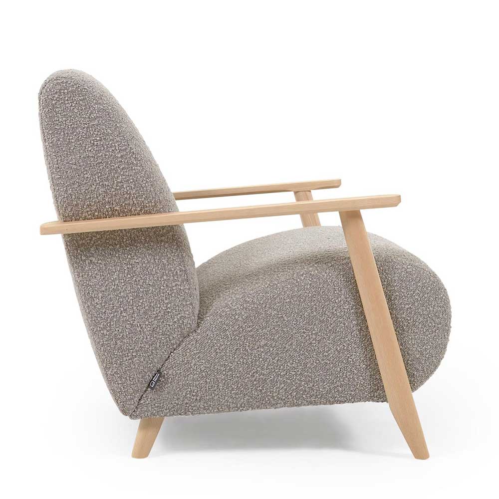 Hellgrauer Lounge Sessel Stramas aus Chenillegewebe und Esche Massivholz