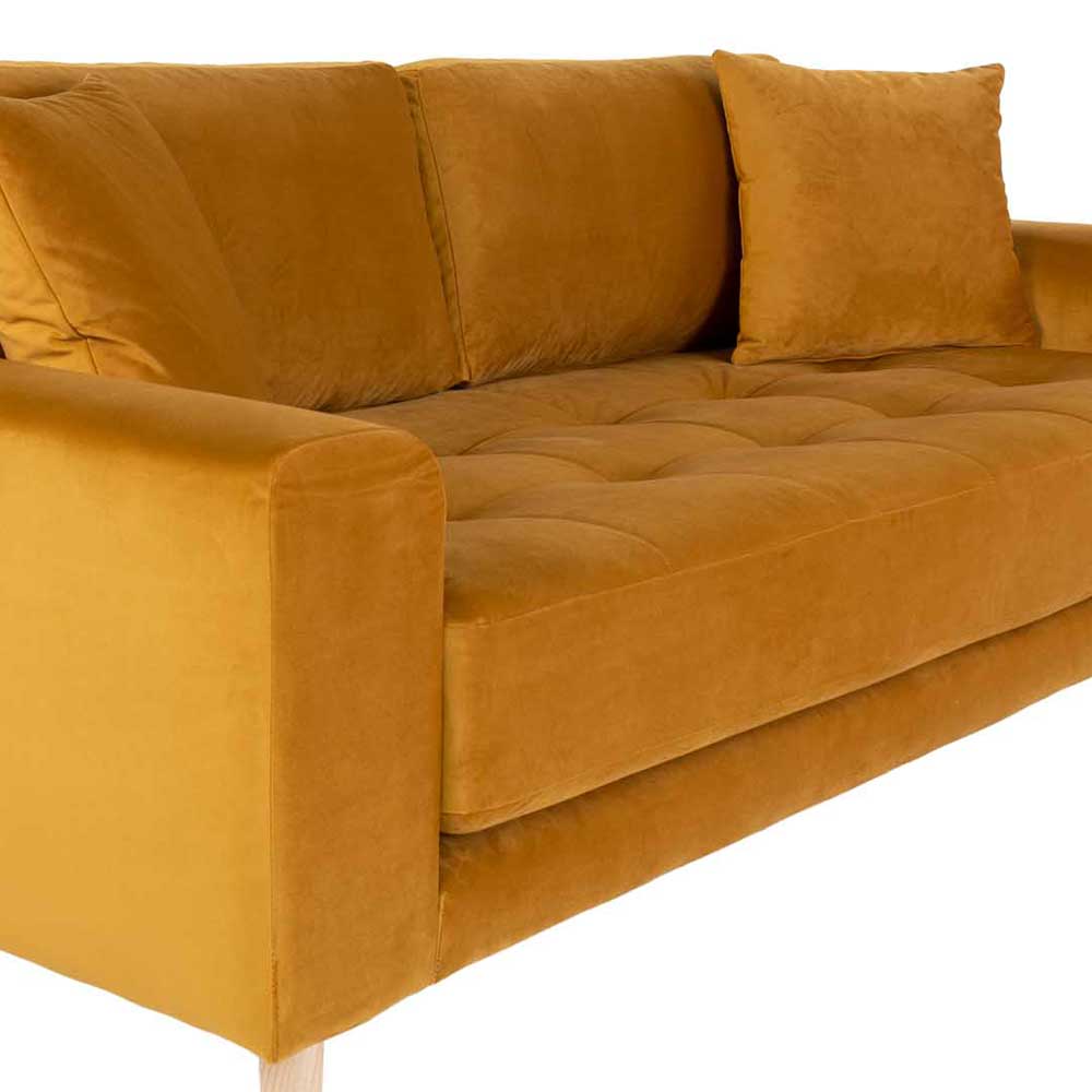 Skandi Design Wohnzimmer Couch Caldaro aus Samt und Massivholz 65 cm Sitztiefe