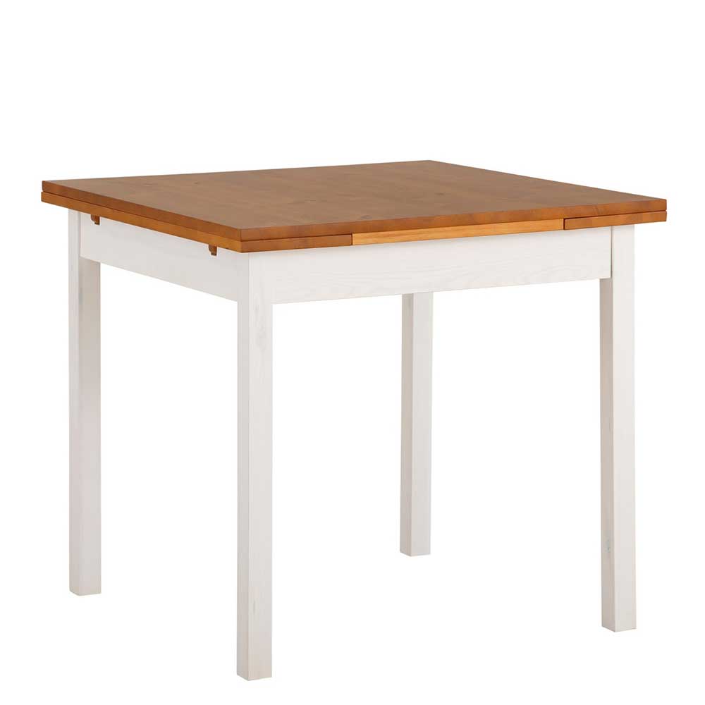 Massiver Esszimmer Tisch Tiapeh in Weiß und Honigfarben mit Schubladen-Auszug