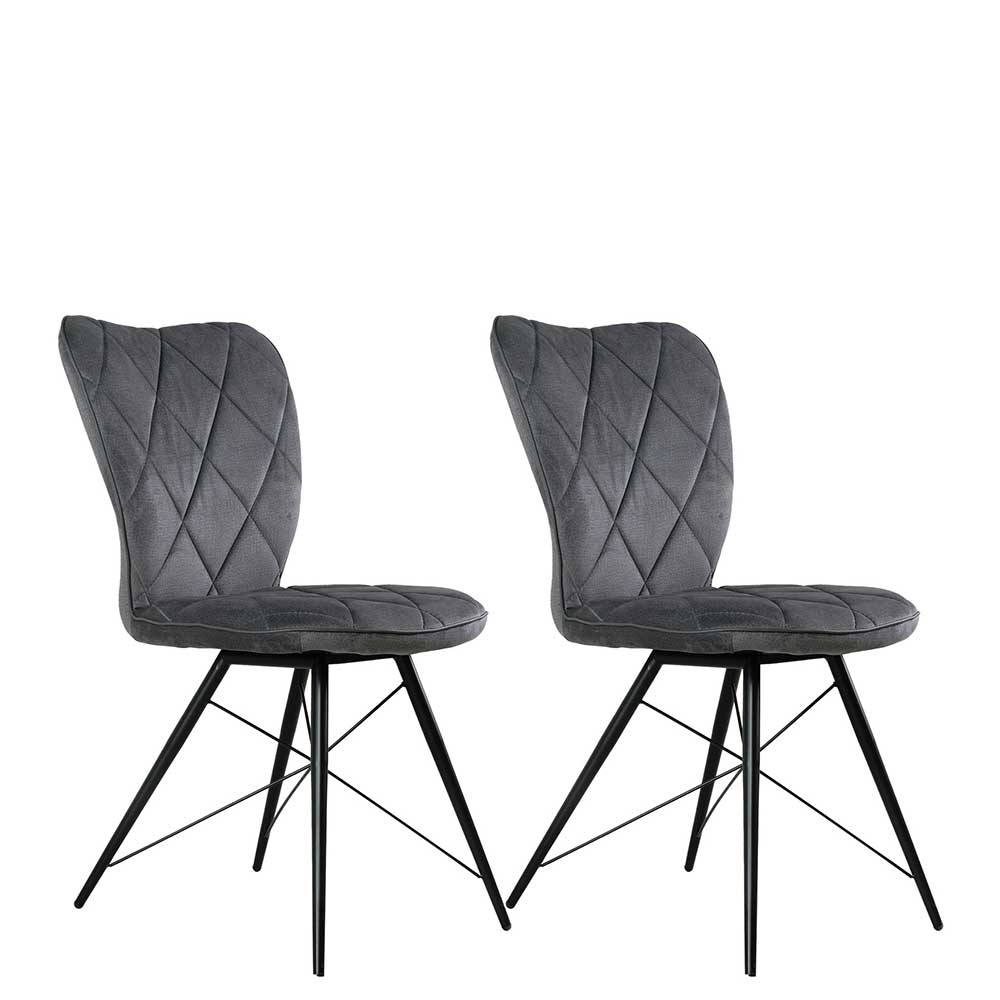 Moderne Samt Stühle Utara in Grau mit Gestell aus Metall (2er Set)