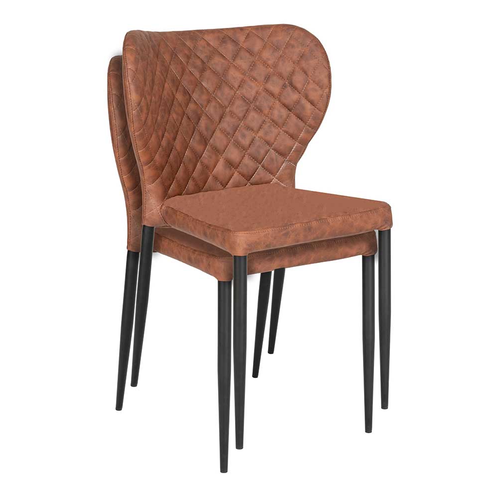 Braune Esstisch Stühle Verez aus Kunstleder mit aufwendigen Steppungen (4er Set)