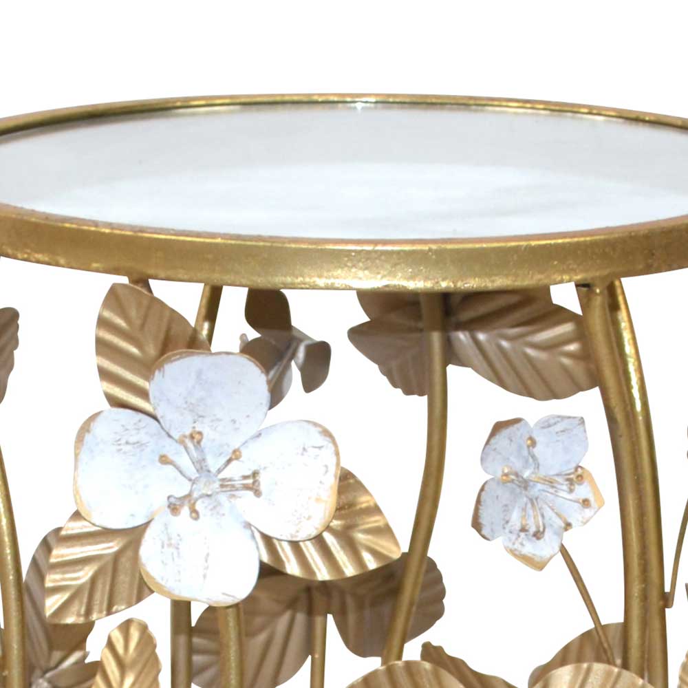 Beistelltisch Ortensia im Vintage Look floral mit Spiegelglasplatte
