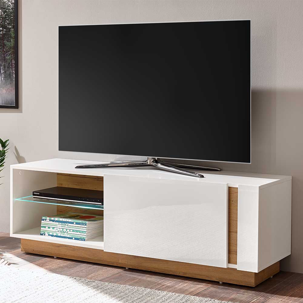 TV Board Franvos im Skandi Design in Weiß und Wildeiche Optik