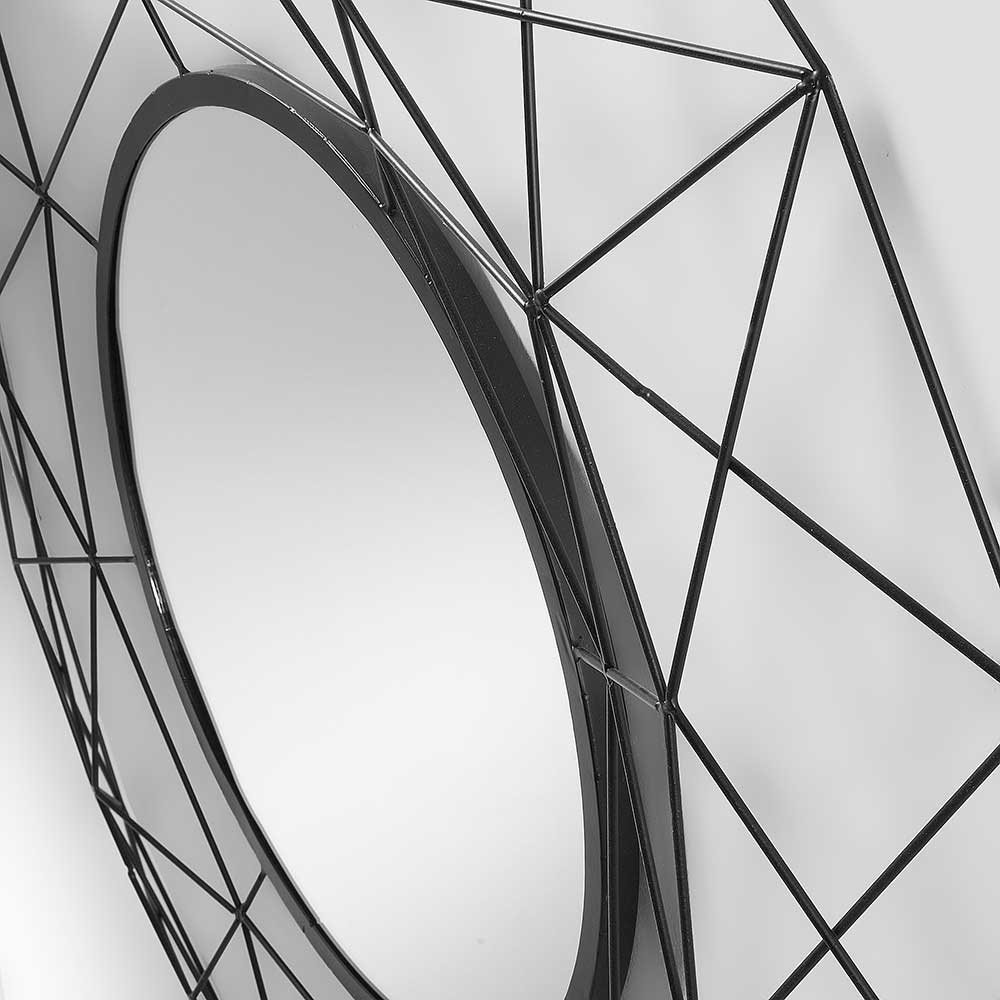 Design Wandspiegel Spiaggi in Schwarz rund mit Stahl geometrischer Rahmen