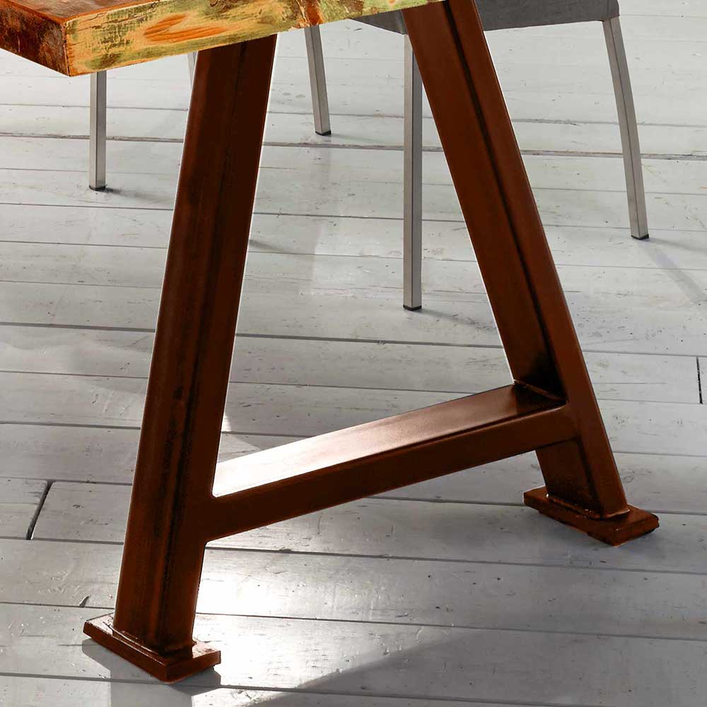 Loft Design Esszimmer Tisch Loriota in Bunt und Braun aus Recyclingholz und Metall