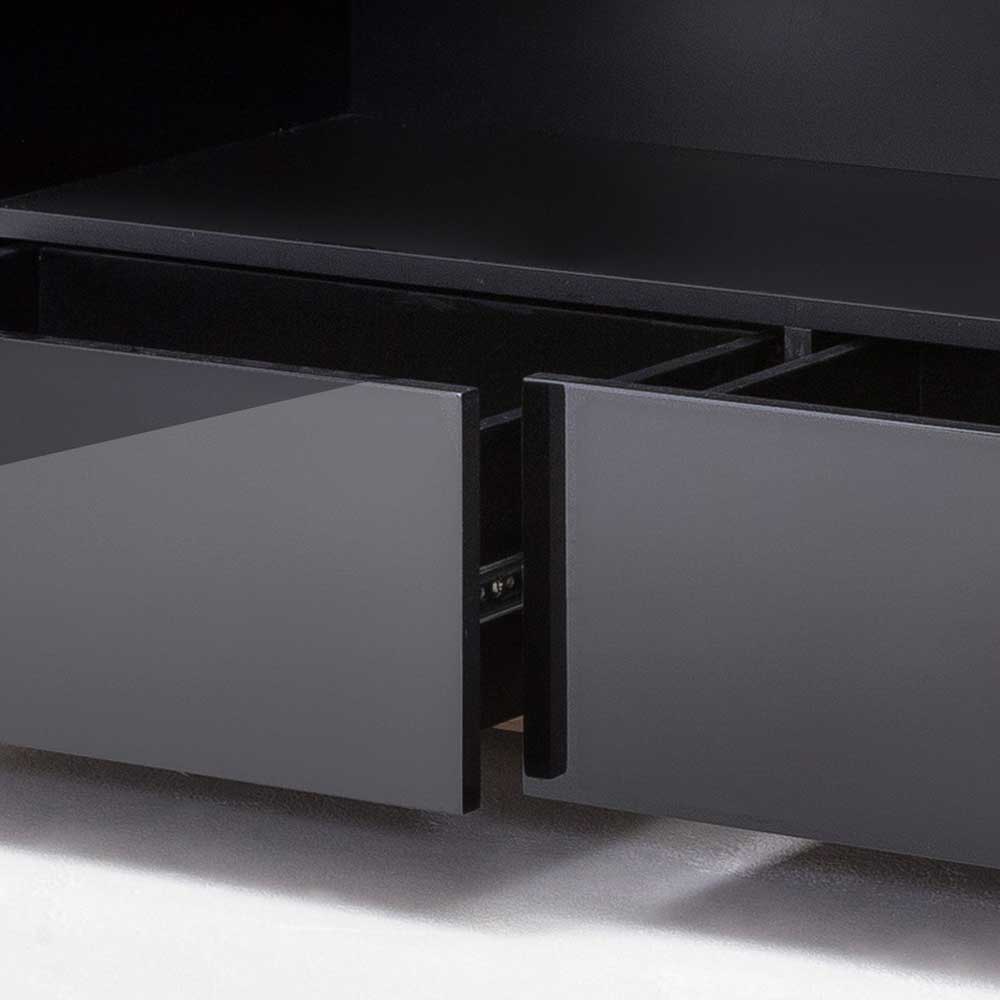 Design TV Lowboard Ledium in Schwarz Hochglanz mit Asteiche Massivholz