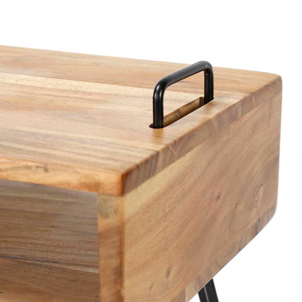 Nachttisch Gordon aus Akazie Massivholz und Stahl im Loft Design