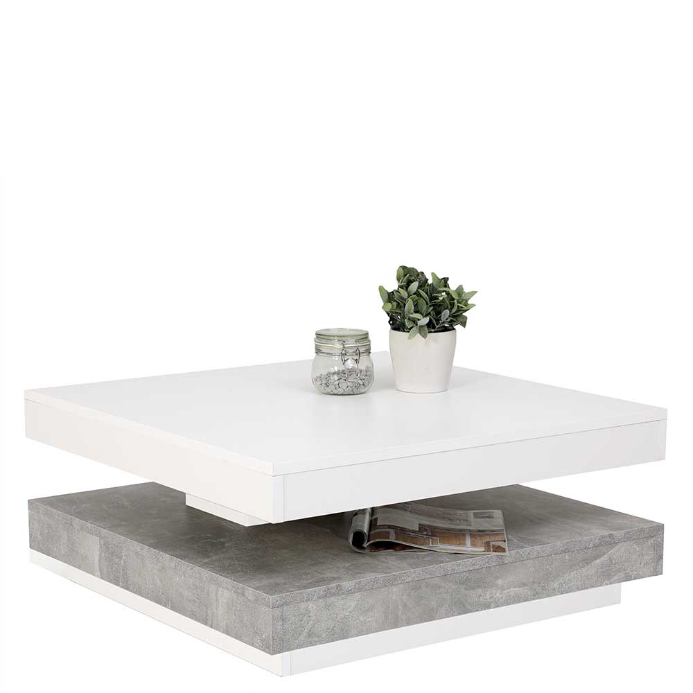 Couchtisch Jessma in Beton Grau und Weiß mit drehbarer Tischplatte