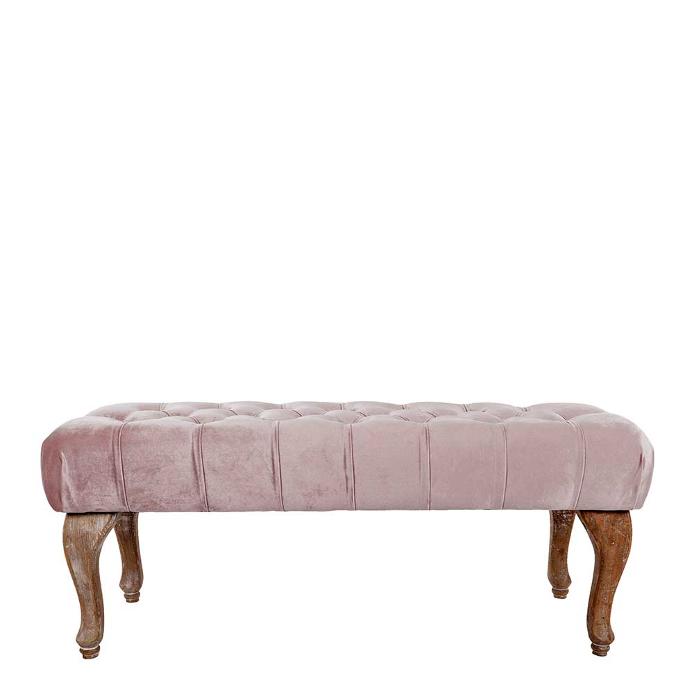 Vintage Look Bettbank Darvin in Pink aus Samt und Massivholz