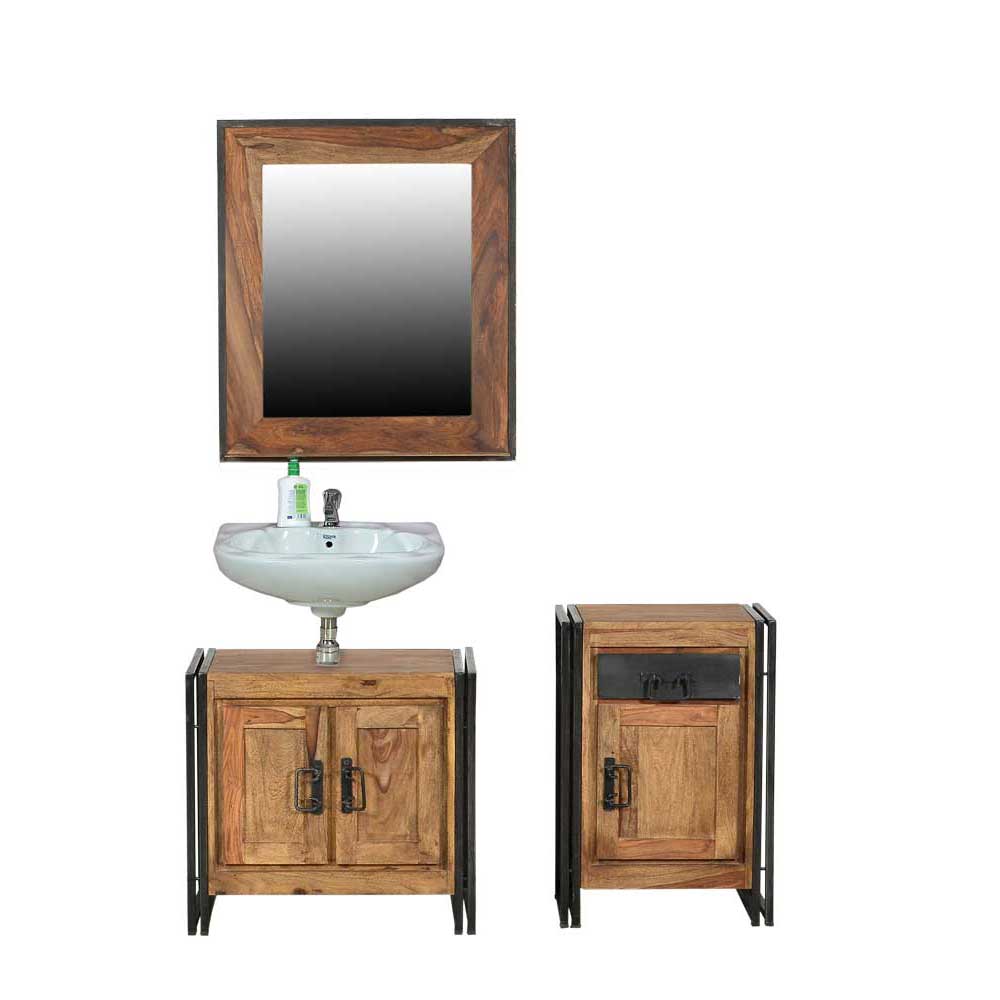 Loft Design Badezimmermöbel Set India aus Akazie Massivholz (dreiteilig)