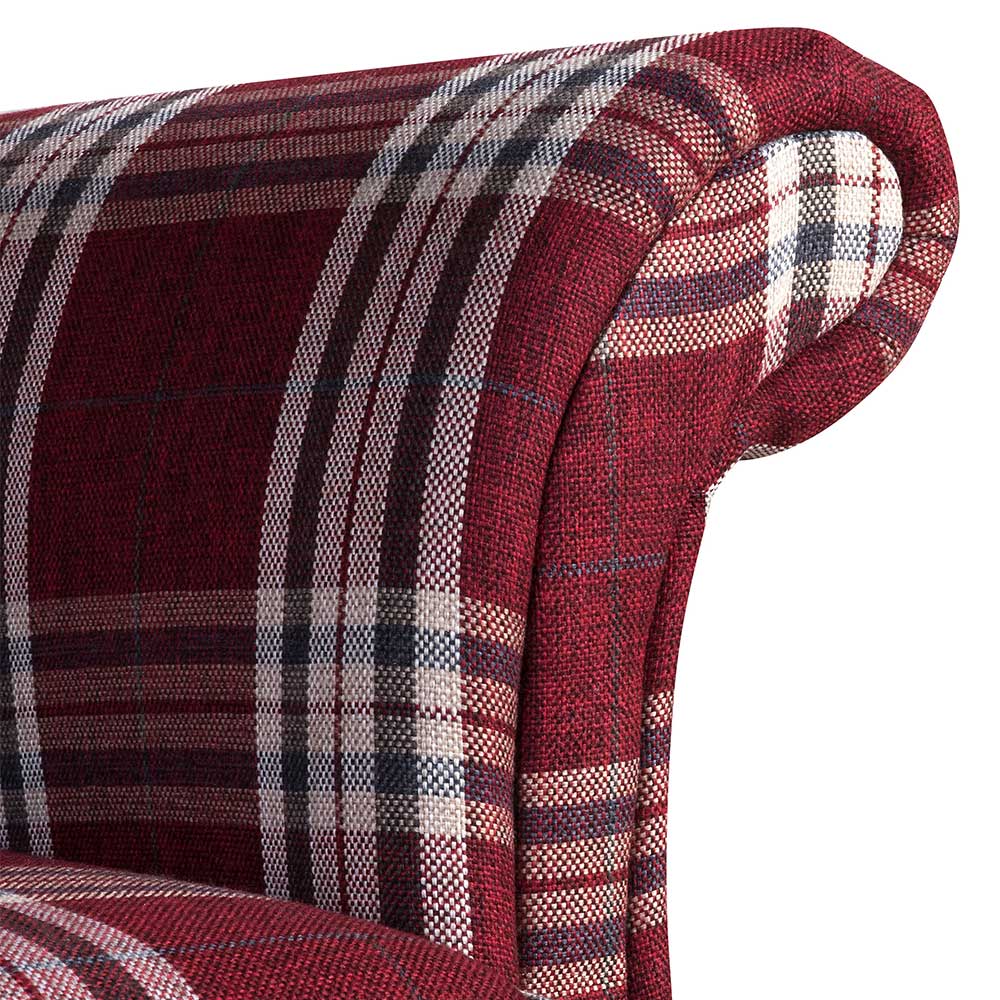 Landhausstil Couch Curt in Rot kariert 193 cm breit - 108 cm hoch