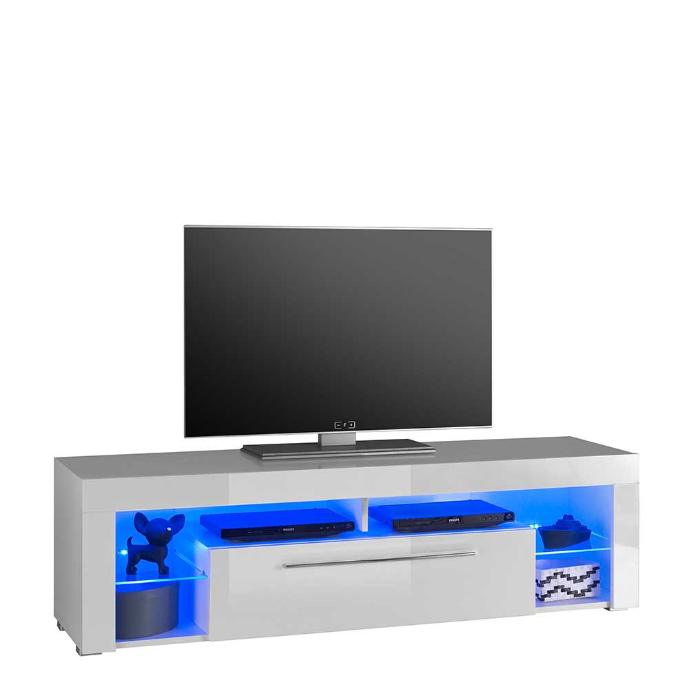Hochglanz TV Board Lucrino in Weiß mit LED Beleuchtung