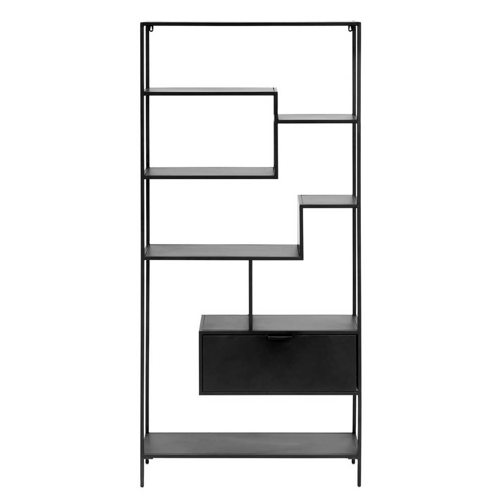 Wohnzimmer Regal Handray im Industrie Stil aus schwarzem Metall