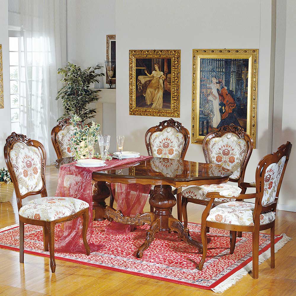 Barock Esszimmergruppe Adessa mit ovalem Tisch und Beige (sechsteilig)
