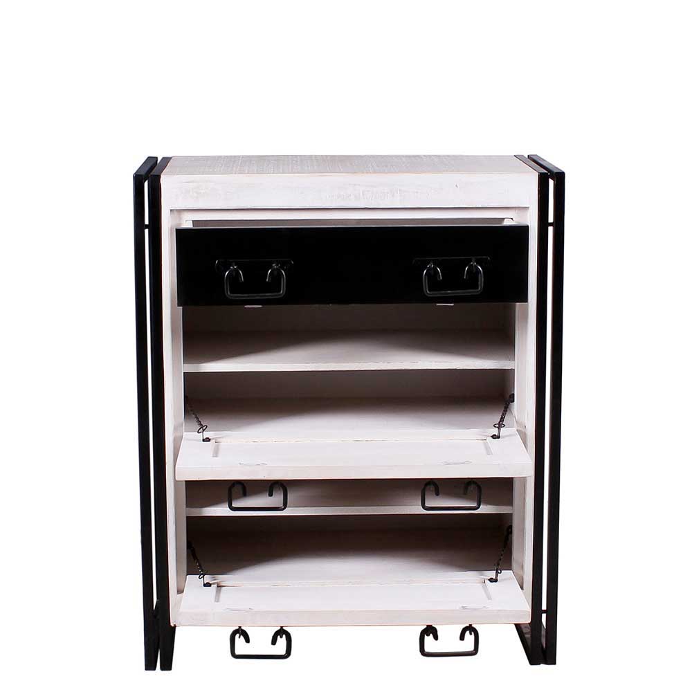Industry Garderoben Set Vatros in Weiß Schwarz aus Massivholz und Metall (sechsteilig)