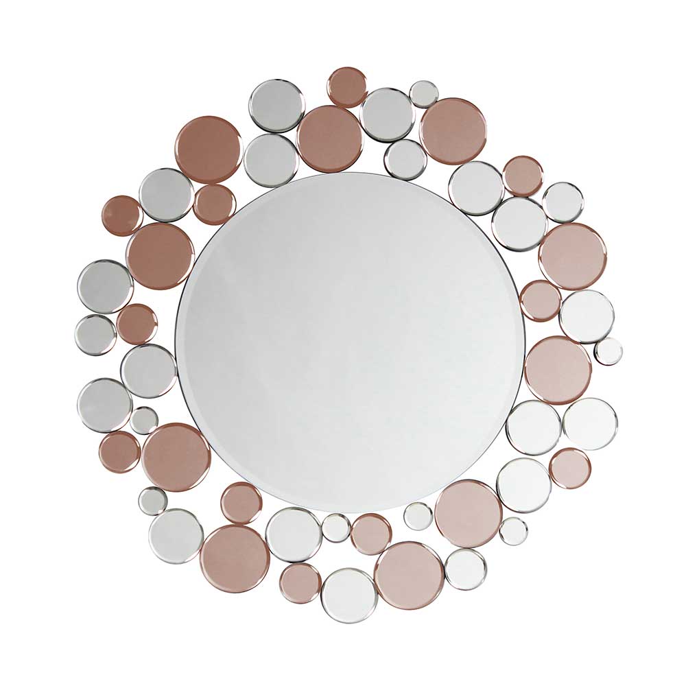Trendiger Spiegel Clemente in Silberfarben und Rosagold rund