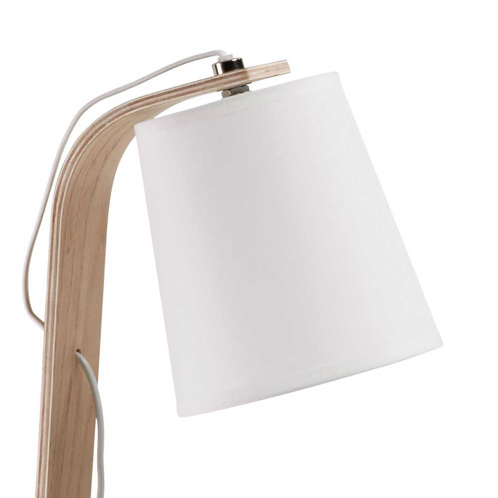 Design Tischlampe Inverno mit Stoffschirm in Weiß und Eiche Schichtholz