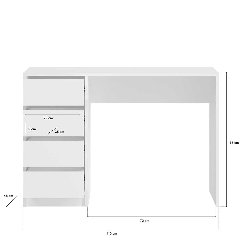 Schminktisch oder Schreibtisch Nenna in Weiß 110 cm breit