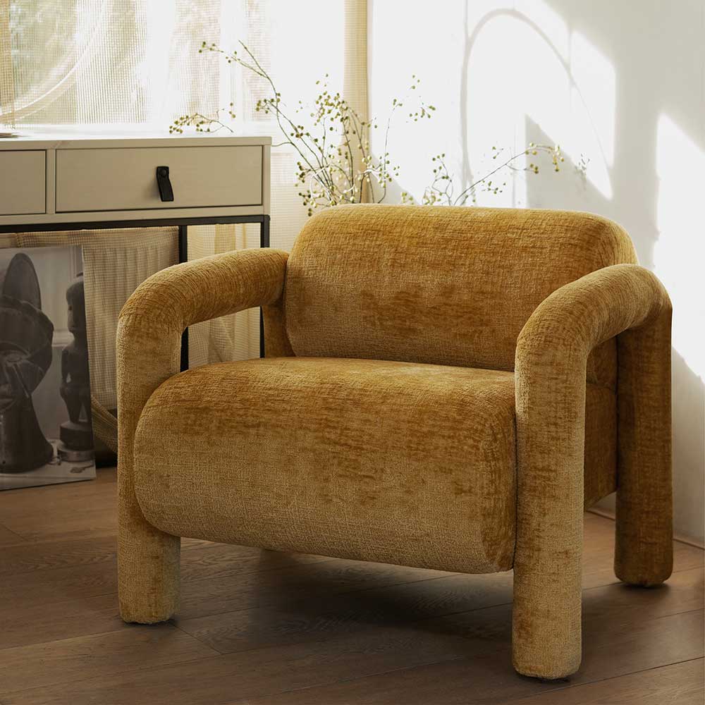 Moderner Design Sessel Buryas in Goldfarben aus Struktursamt