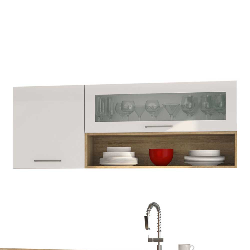 Kücheneinrichtung Set Piemonta in Weiß hochglänzend 290 cm breit (achtteilig)