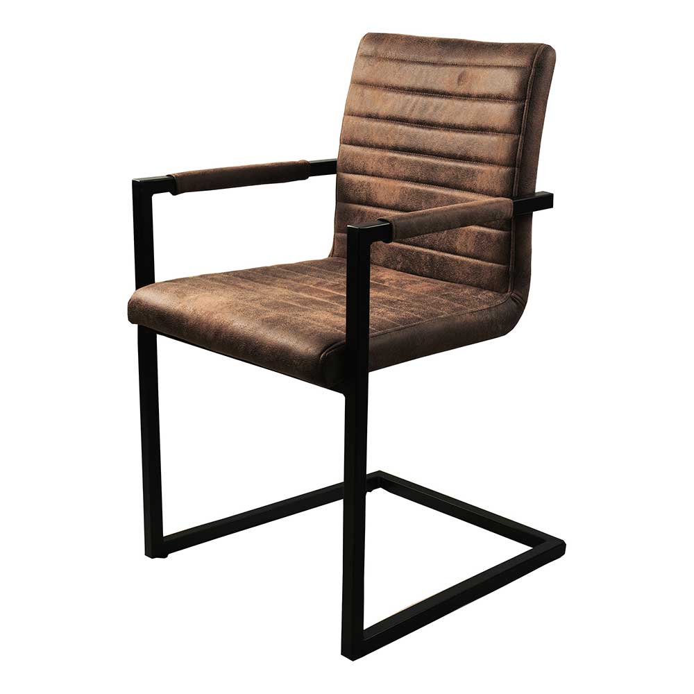 Freischwinger Sessel Blevos in Braun Kunstleder im Industriedesign (2er Set)