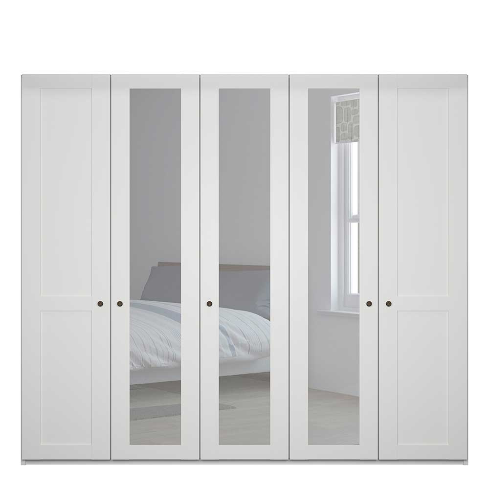 Fünftüriger Kleiderschrank Tudana mit Spiegeltüren in Weiß