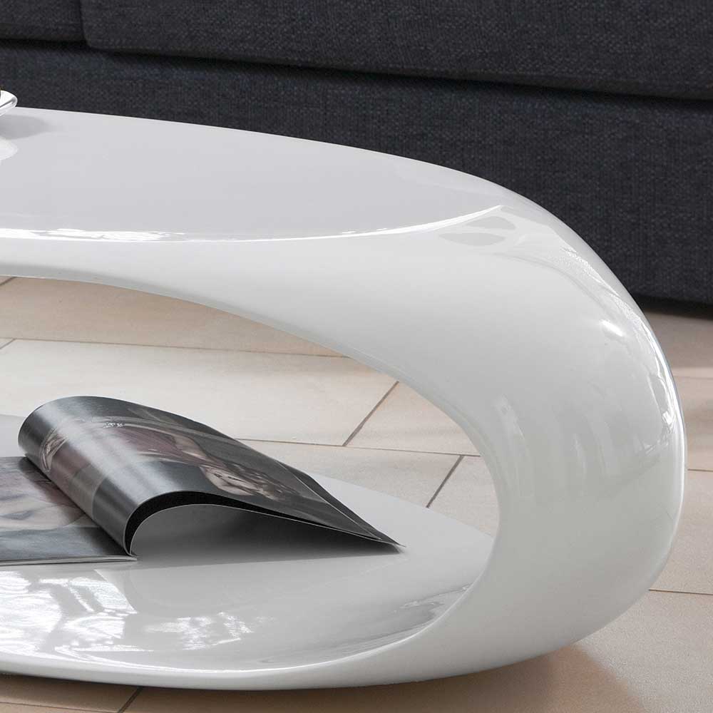 Ovaler Design Couchtisch Kyonus in Weiß Hochglanz aus Kunststoff