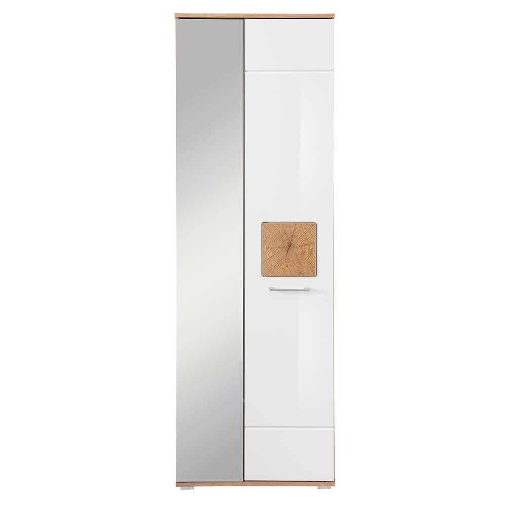 Garderobenschrank Eddie in Wildeichefarben und Weiß mit Spiegeltür