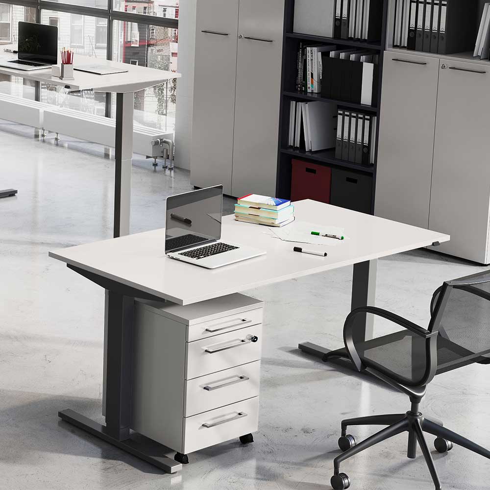 Höhenverstellbarer PC Schreibtisch Diriano in Lichtgrau und Silberfarben 160 cm breit