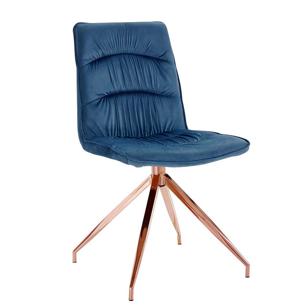 Samt Stühle Sielas in Blau mit Metallbeinen in Kupferfarben (2er Set)