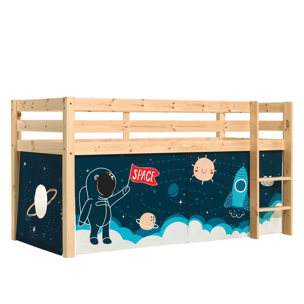 Kinderzimmerbett Onita aus Kiefer Massivholz mit Astronauten Motiv