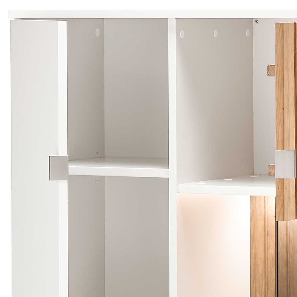 Wohnzimmer Highboard Vitrine Sibiuta in Eiche Bianco und Weiß mit Glastür