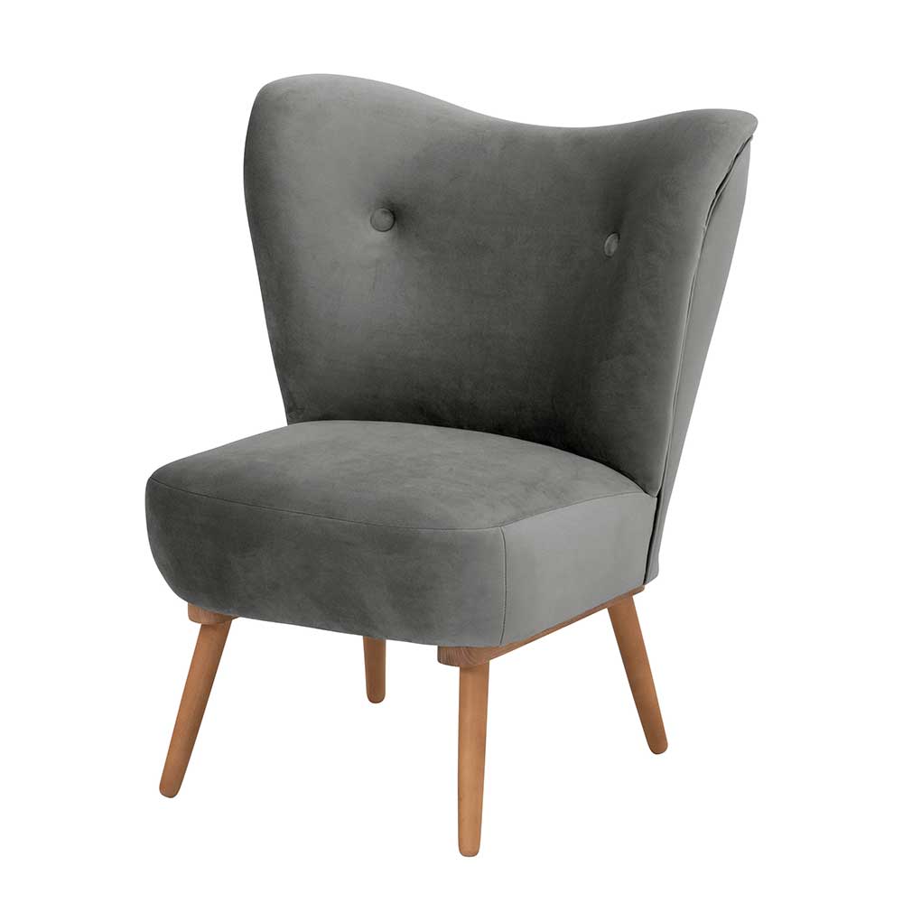 Retrostil Sessel Peross in Grau und Erlefarben 90 cm hoch