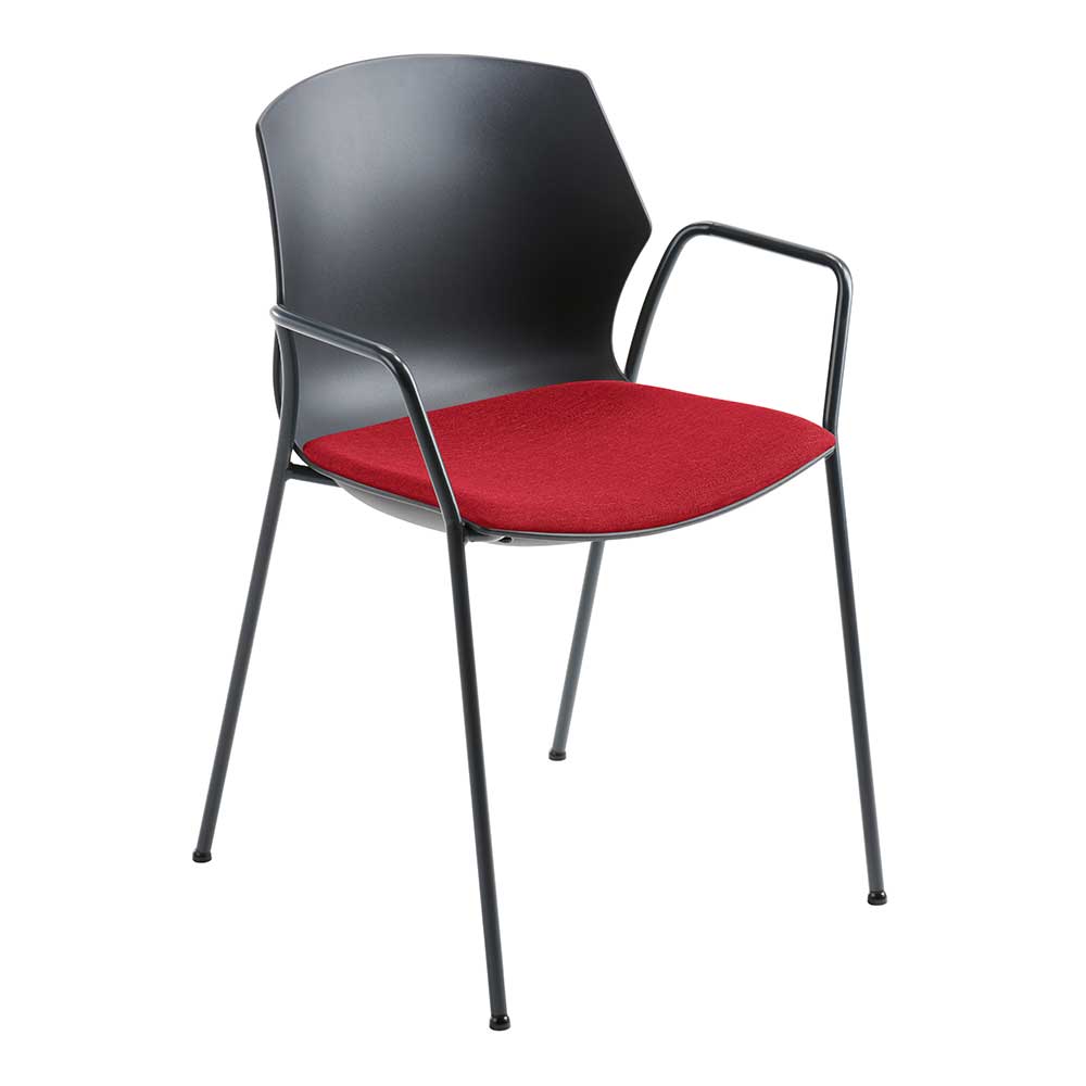 Kunststoff Stuhl Ashela in Anthrazit und Rot mit Armlehnen