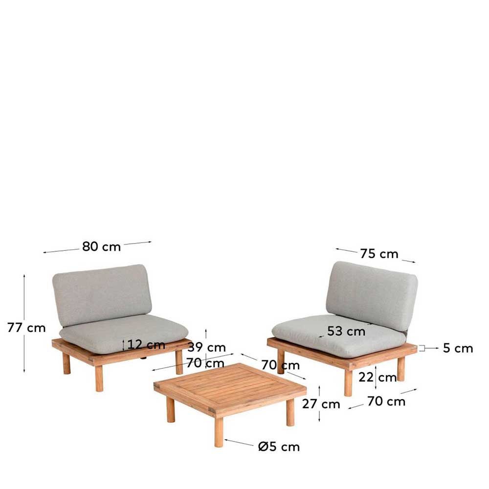 Terrassensitzgruppe Vucotto aus Akazie Massivholz mit Tisch (dreiteilig)