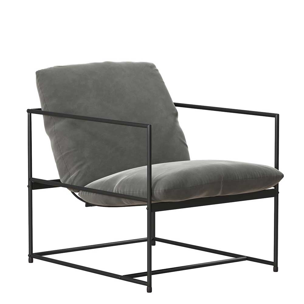 Lounge Sessel Chantal in Grau und Schwarz aus Samt und Metall