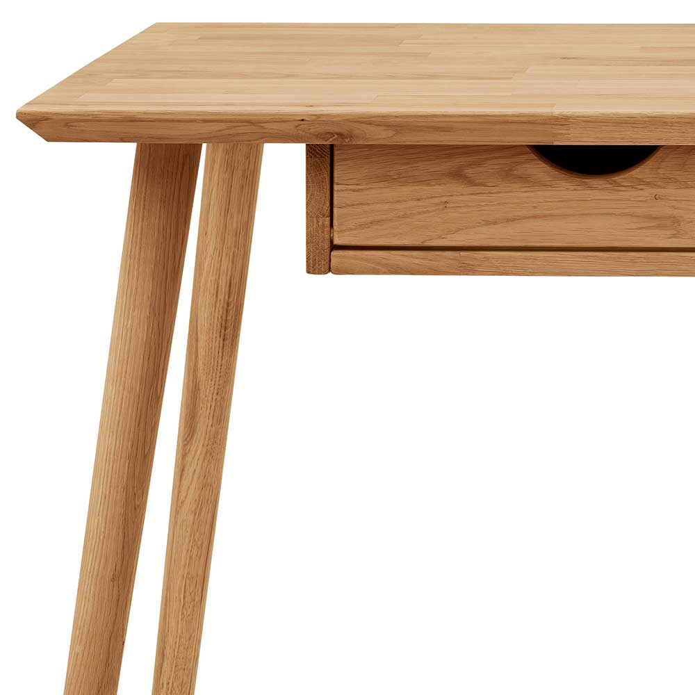 Kleiner Schreibtisch Jemja mit zwei Schubladen aus Eiche Massivholz