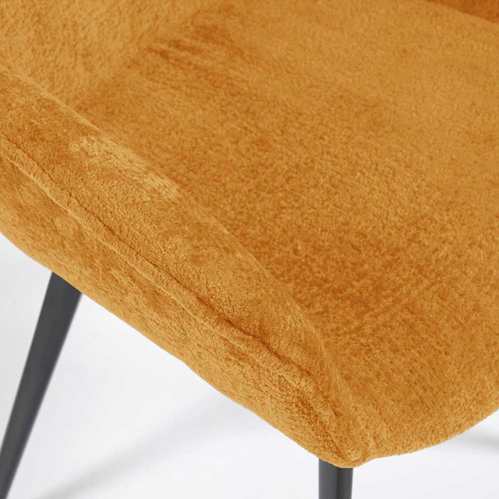 Gelbe Esstisch Stühle Slawo aus Chenillegewebe und Stahl (2er Set)