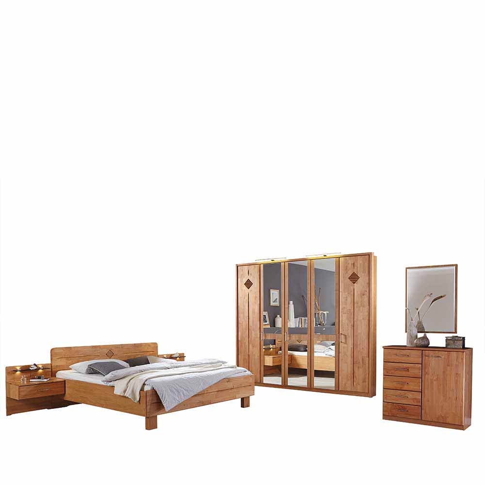 Schlafzimmer Komplettset Crostina aus Erle 180x200 cm (sechsteilig)
