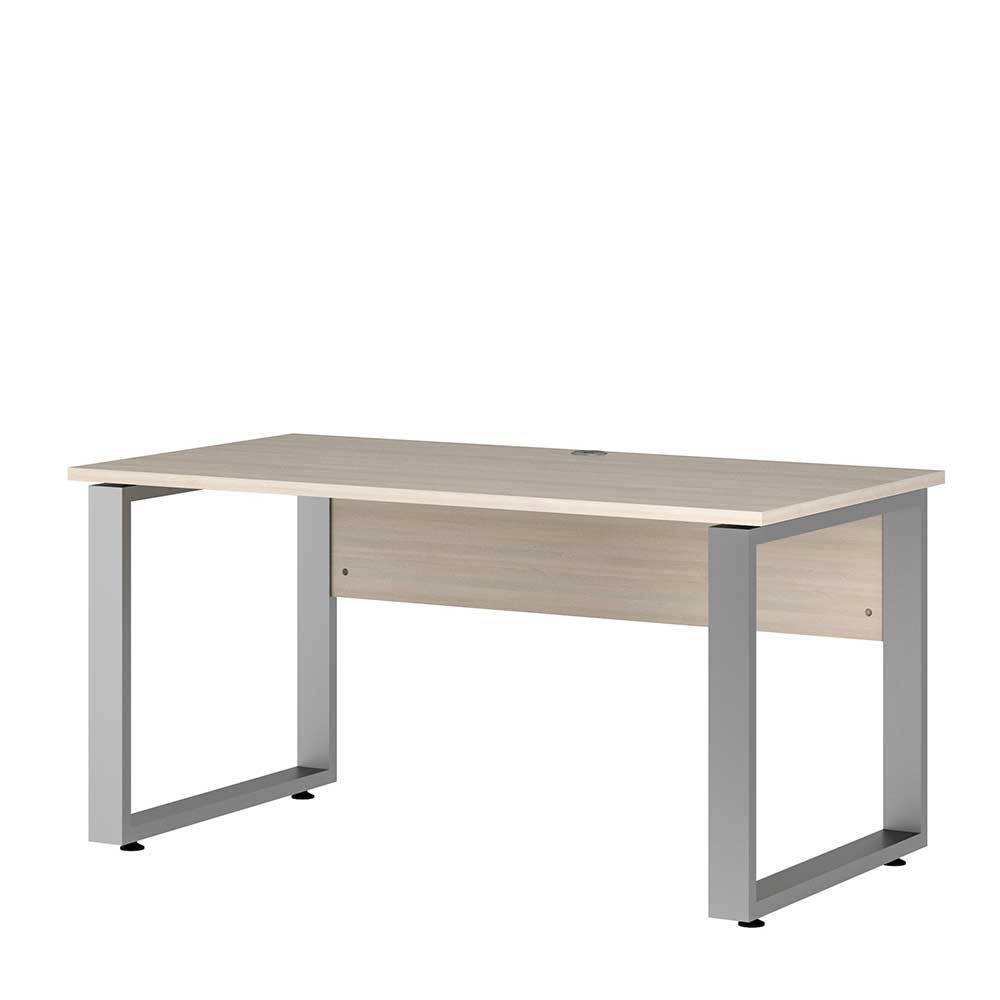 EDV Tisch Silberto in Holz White Wash und Alufarben
