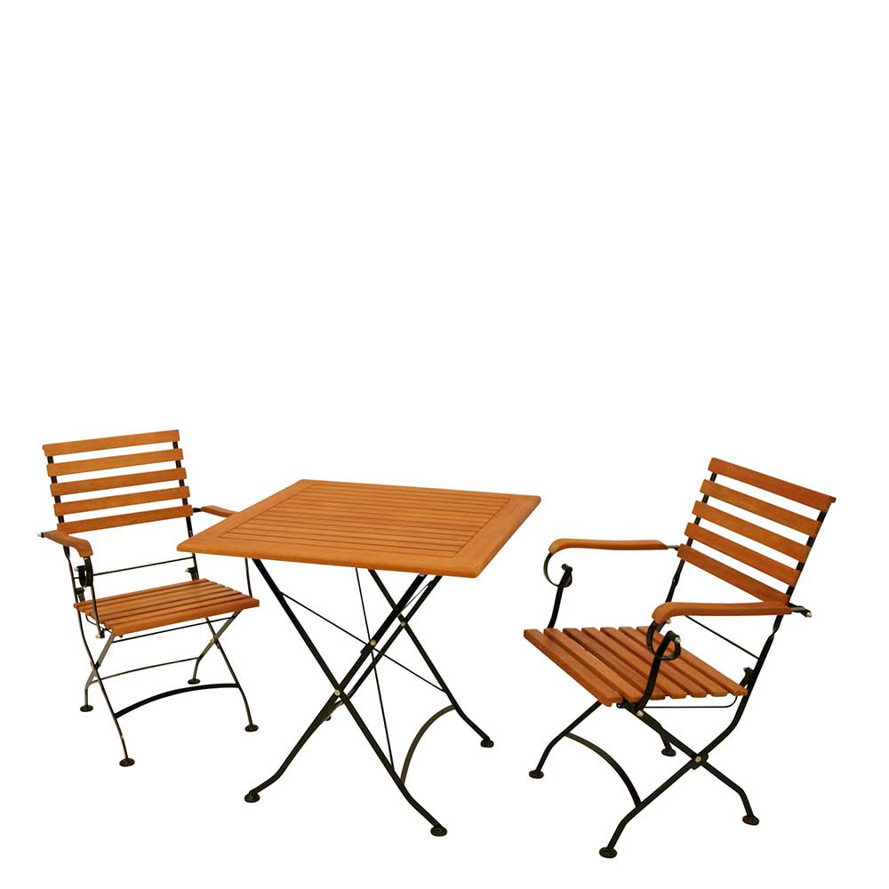 Sitzgruppe Drannelus aus Eukalyptusholz und Stahl für 2 Personen (dreiteilig)