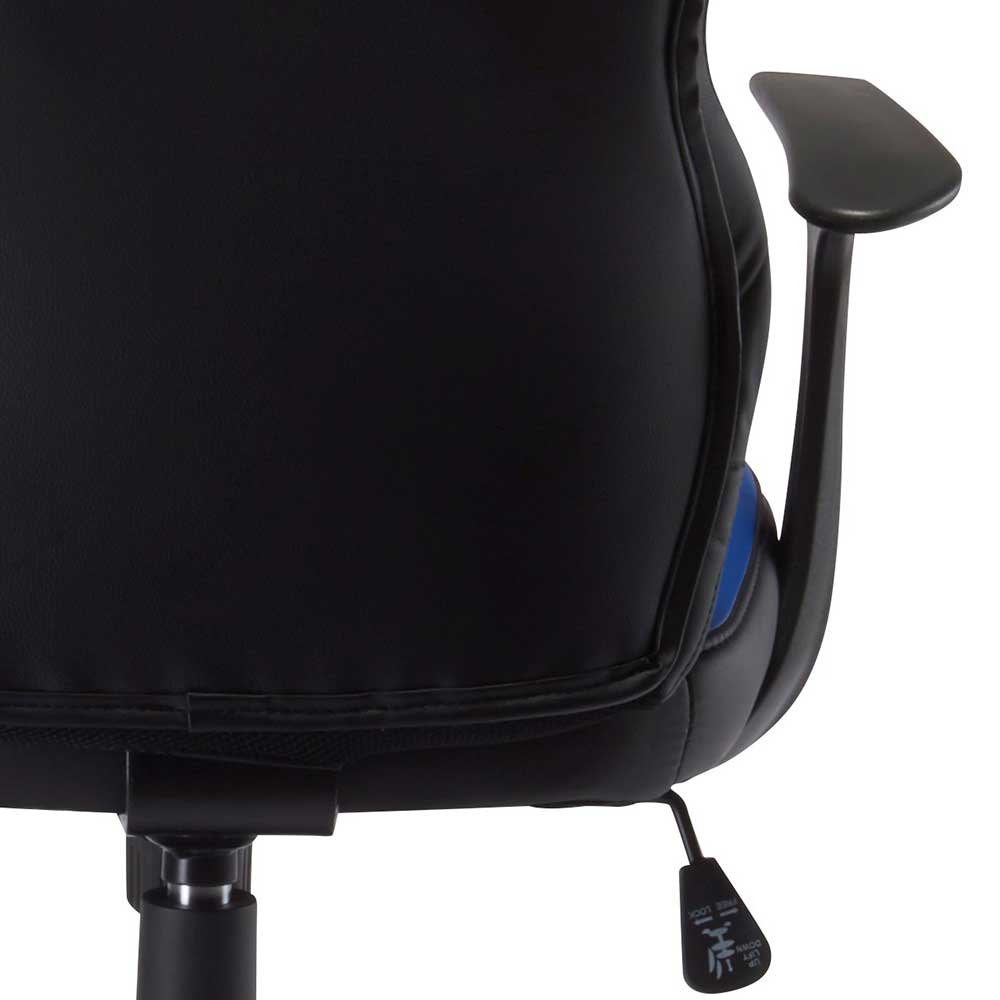 Schreibtischdrehstuhl Vetruna in Schwarz und Blau mit verstellbarer Rückenlehne