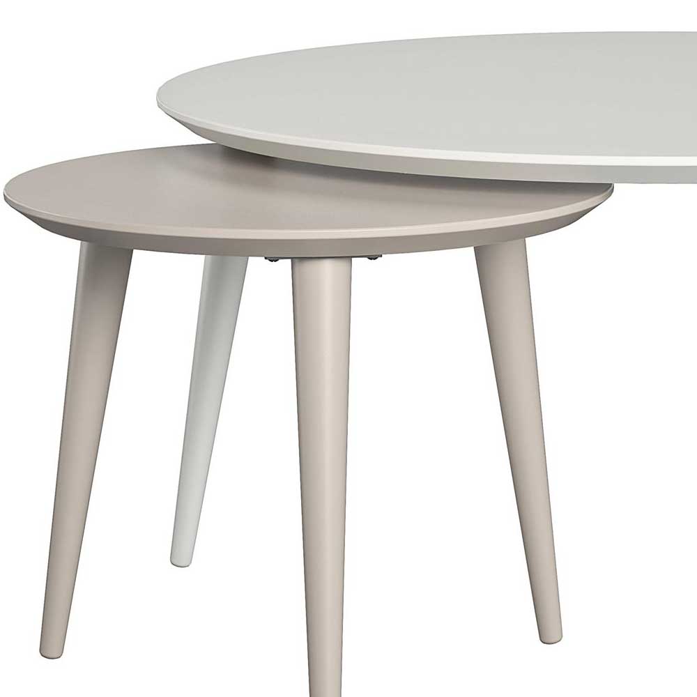 Sofa Tisch Set Tora in Weiß und Taupe mit Dreifußgestell (zweiteilig)