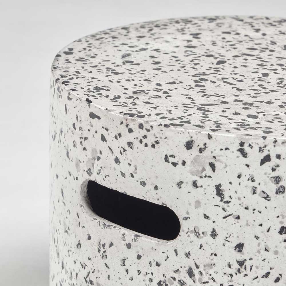 Faserzement Beistelltisch Atletico Terrazzo Weiß mit runder Tischplatte