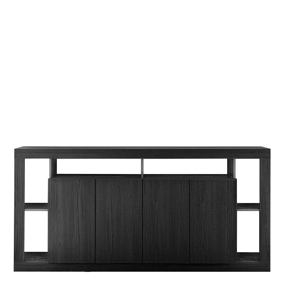 Schwarzes Sideboard Rajaco mit offenen Fächern 210 cm breit