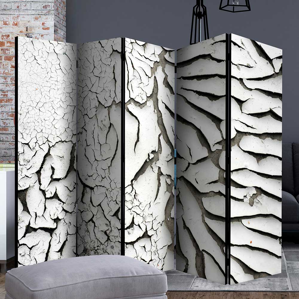 Raumteiler Wand Alrica in Weiß und Grau mit abstraktem Motiv