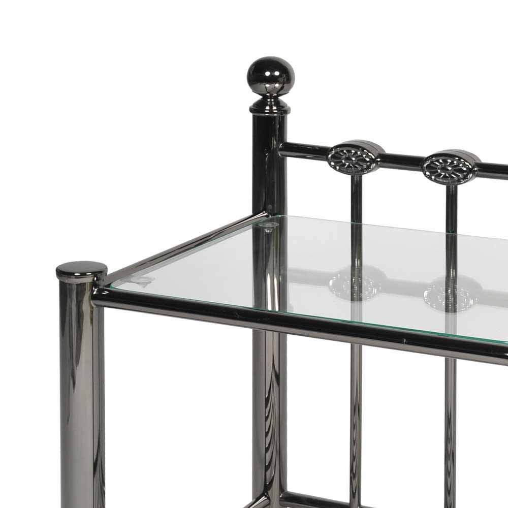 Metall Nachttisch Pia in Schwarz Nickel mit Glasplatte